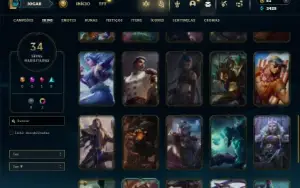 Unranked com 90 Champs e 34 Skins + 3 Vitoriosas