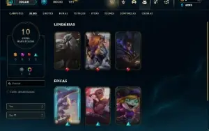 Unranked com 40 Champs e 10 Skins