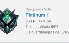 Conta lol platina 1 mmr de mestre