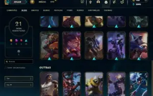 Platina 3 com 35 Champs e 21 Skins + 2 Fragmentos de skins