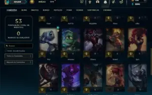 Platina 3 com 35 Champs e 21 Skins + 2 Fragmentos de skins
