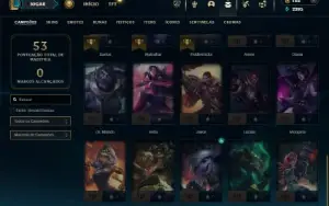 Platina 3 com 35 Champs e 21 Skins + 2 Fragmentos de skins