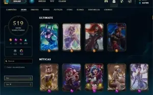 Conta com 519 skins, todos champ, todos emotes