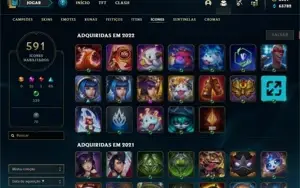 Conta com 519 skins, todos champ, todos emotes