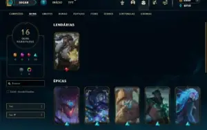 Unranked com 22 Champs e 16 Skins + 2000 RP