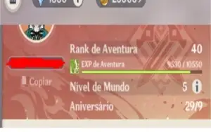 Conta Genshim impact rank 40 criada no começo do server