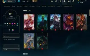 Unranked com 110 Champs e 81 Skins ( SUP / JG / MID )