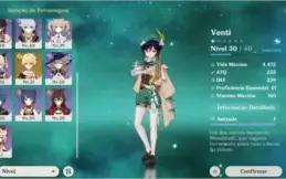 Conta Ar 28 com Venti , Diluc , Jean e espada celestial