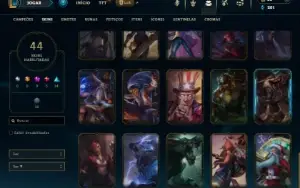 Unranked com 90 Champs e 44 Skins