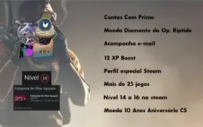 CSGO Prime, 29 Jogos, Moeda Aniverário 10 anos, Op Riptide
