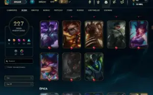 Bronze 2 com TODOS os champs e 227 Skins ( TOP / JG / SUP )