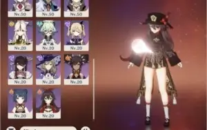 Ar52. Kazuha c1 + jade Hutao + báculo, Harpa e keqing