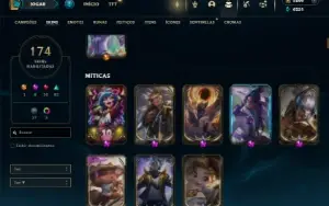 Ouro 1 com 125 Champs e 174 Skins + 7 Prestigios + 1700 RP