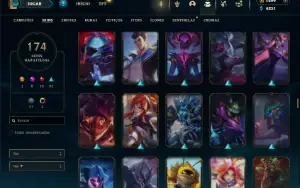 Ouro 1 com 125 Champs e 174 Skins + 7 Prestigios + 1700 RP
