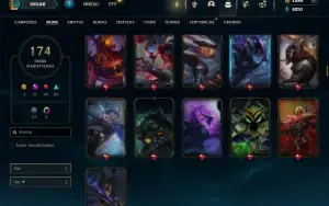 Ouro 1 com 125 Champs e 174 Skins + 7 Prestigios + 1700 RP