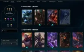 Conta LoL Plat IV 464 skins