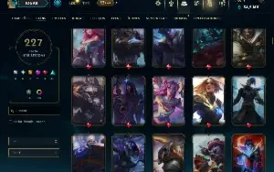 Ouro 1 com TODOS os Champs e 227 Skins ( MID / JG / SUP )