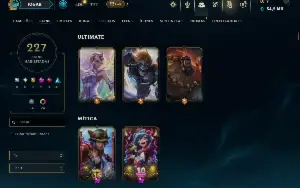 Ouro 1 com TODOS os Champs e 227 Skins ( MID / JG / SUP )