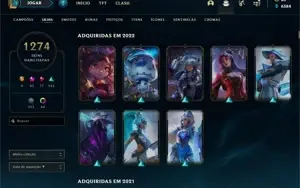 Conta LoL com 1247 skins e todos o Champs