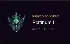CONTA LOL PLAT 1 -  MMR DE D3 - 42/13 SOLOQ SCORE