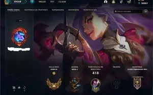 Conta de lol ouro 3 mmr normal 67 skins 20k de essência azul