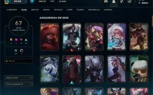 Conta de lol ouro 3 mmr normal 67 skins 20k de essência azul