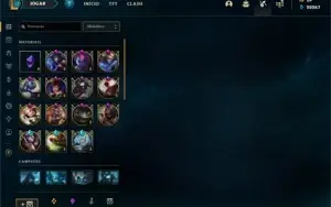 Conta de lol ouro 3 mmr normal 67 skins 20k de essência azul