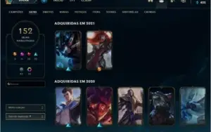Conta League of Legends, 152 SKINS, UNRANKED, LVL 207