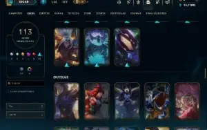 Ouro 4 com TODOS os Champs e 113 Skins ( MID / JG / TOP )