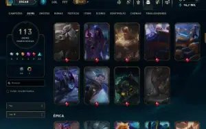 Ouro 4 com TODOS os Champs e 113 Skins ( MID / JG / TOP )