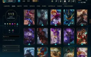Ouro 4 com TODOS os Champs e 113 Skins ( MID / JG / TOP )