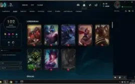 Conta League 102 skins inclui: kayle juíza e sentinela riot.