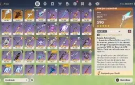 Conta Genshin AR 56, 12 personagens 5 estrelas, 3 armas 5