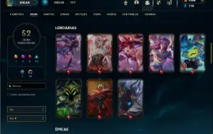 Platina 1 com 70 Champs e 52 Skins + 3 Prestigios + RP