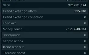 Conta RS3 com 5.5bcash, 2,1b em gold e 3,3b em equipamento.