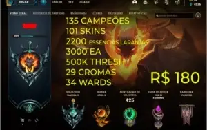 Conta LoL | Plat 4 |101 Skins | 135 Campeões