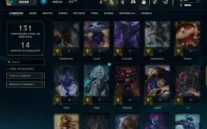 Platina 4 com 65 Champs e 27 Skins + 6 Vitoriosas