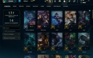 Platina 4 com 65 Champs e 27 Skins + 6 Vitoriosas