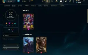 Platina 4 com 65 Champs e 27 Skins + 6 Vitoriosas