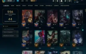 Conta unranked, 167 champs, 115 skins/antigo elo emerald III