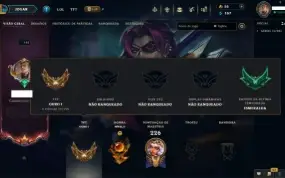 Conta unranked, 167 champs, 115 skins/antigo elo emerald III