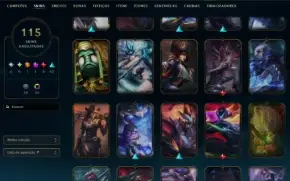 Conta unranked, 167 champs, 115 skins/antigo elo emerald III