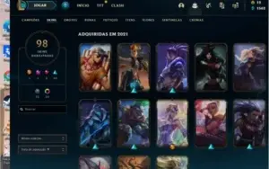 Conta lol com 106 skins (98 habilitadas 6 no espólio)
