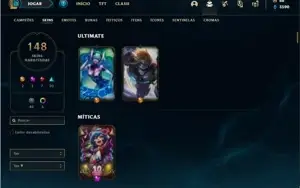 Conta unranked com TODOS os champs e 148 Skin + 100 Espolios
