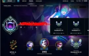 League of Legends CONTA - Diamante 4 e 110 Skins