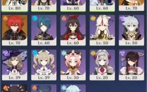 Conta Genshin AR 42 xiao, diluc, lança de jade, harpa