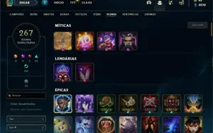 Conta com TODOS os champs e 196 Skins + 13 Espolios