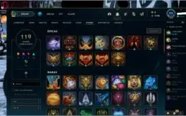 Conta unranked nivel 158, 42 skins, 27 emotes, 119 icones