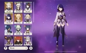 Ar38. Raiden + cortadora de grama, albedo, Diluc e harpa