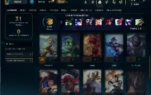 Ouro 4 com 30 champs e 6 Skins + 3 Fragmentos